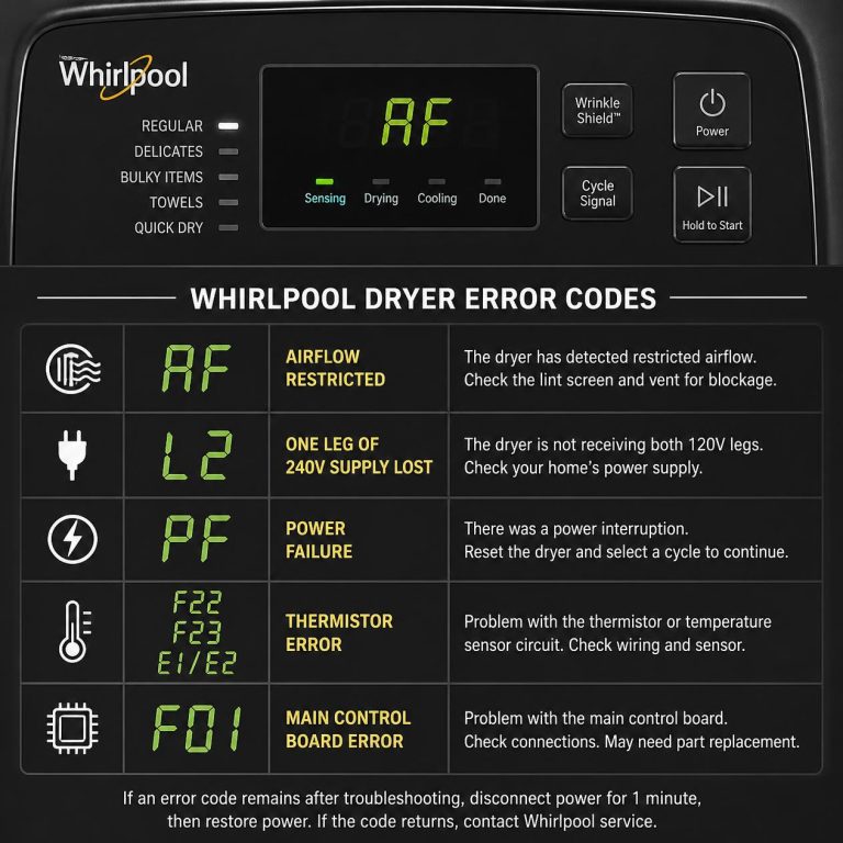 whirlpool dryer error codes